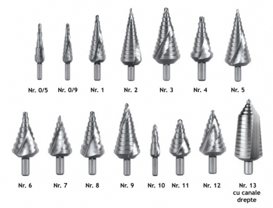 Burghie in trepte HSS, HSS Co5 si HSS-TiN