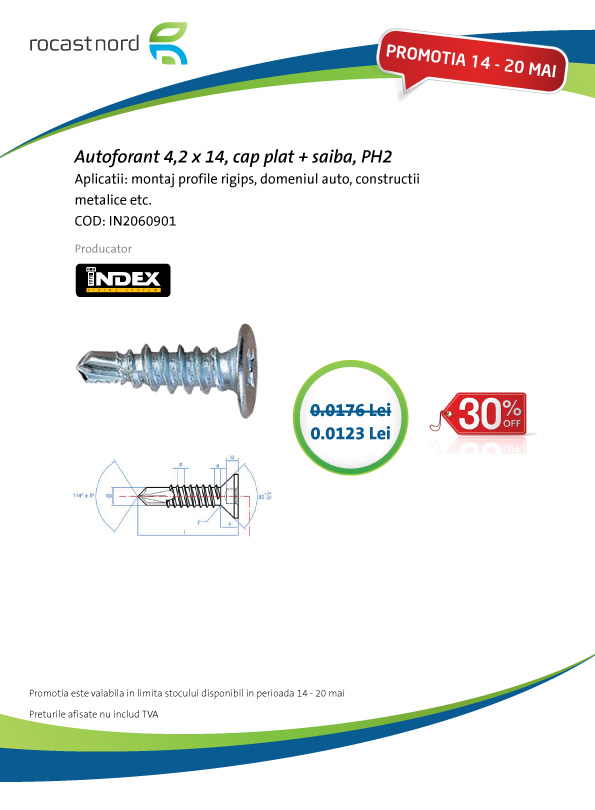 Promotia lunii Rocast Nord - Autoforant 4,2x14 cap plat+saiba PH2